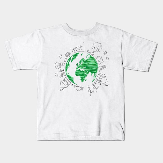 Sketchy earth day Kids T-Shirt by Mako Design 